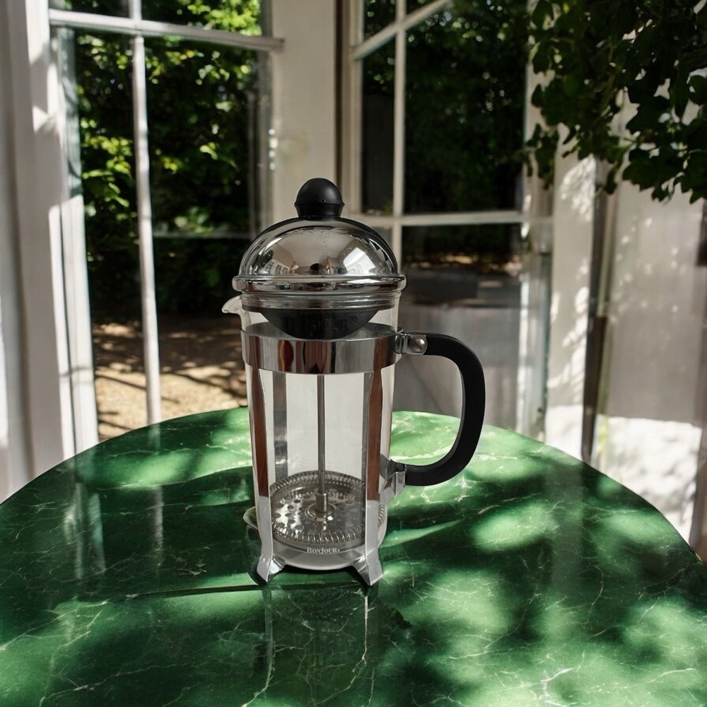 Vintage French Press BONJOUR 10" Black Stainless Steel Coffee Pot Coffee Maker